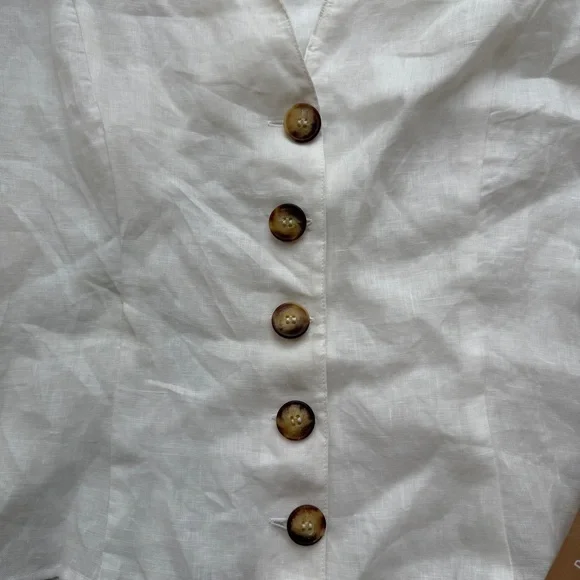 Reformation Tallulah White 100% Linen Button Up Front Top Large NWT - Picture 2 of 12